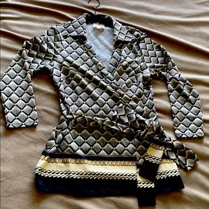 Julie Brown 3/4 sleeve wrap blouse.